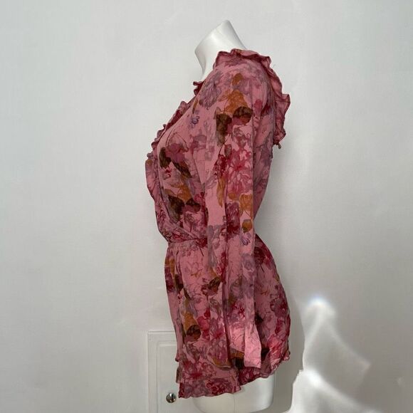 Target Flare sleeve wrap front floral romper - Picture 6 of 12